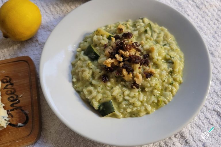 Risoto cremoso abobrinha espinafre gorgonzola