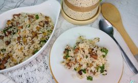 Arroz lentilha bacon combinação perfeita sabor