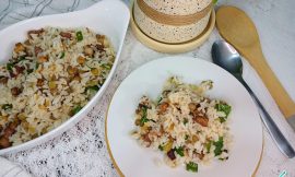 Arroz lentilha bacon combinação perfeita sabor