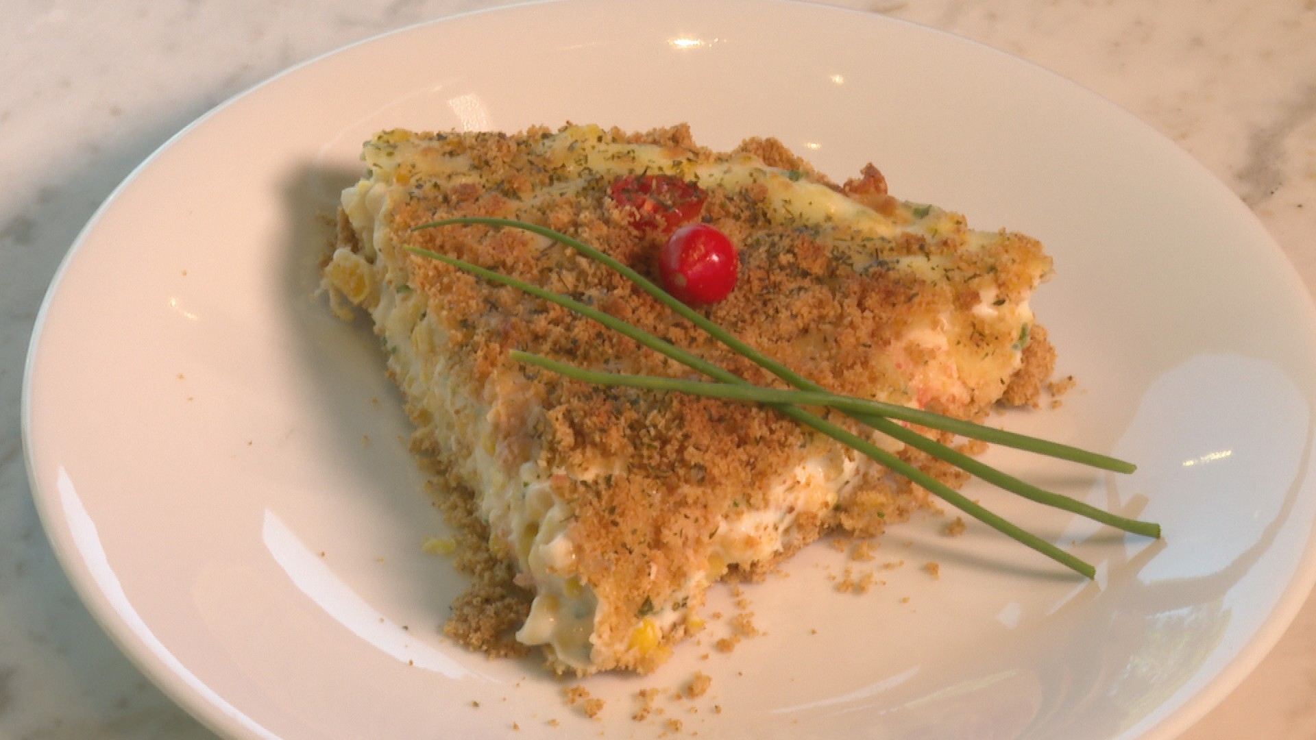 Quiche de Milho com Massa Crocante de Farinha de Rosca