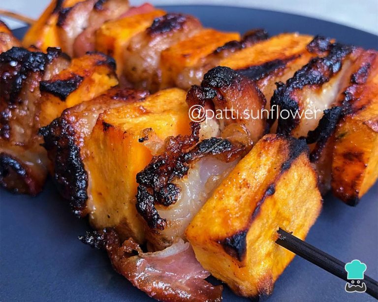 Receita de Espetinho de batata doce com bacon