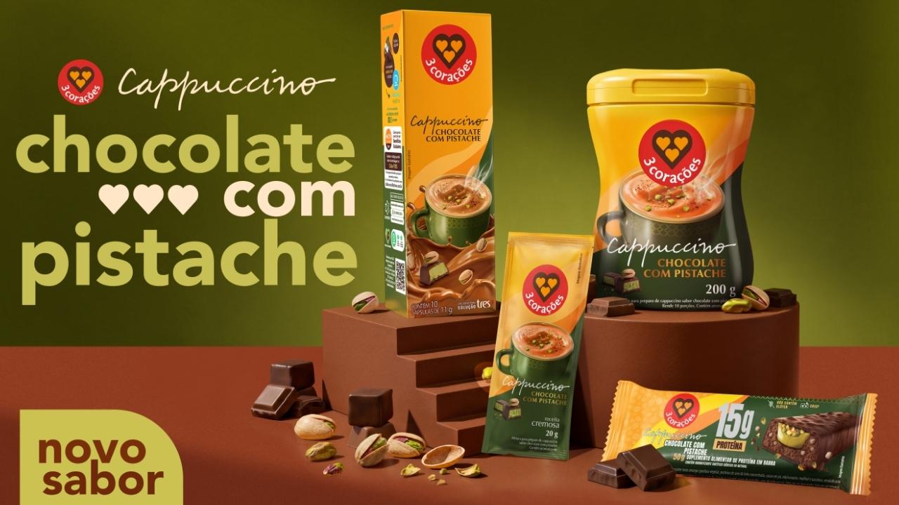 Receita Cappuccino Dubai 3 Corações: Chocolate e Pistache Receita Cappuccino Dubai 3 Corações: Chocolate e Pistache