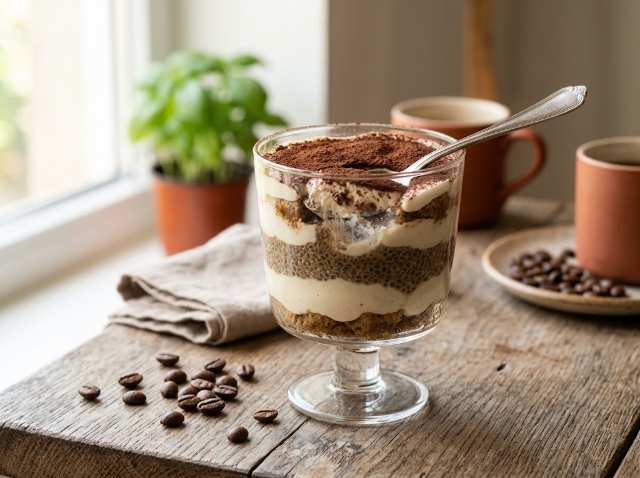 Tiramisu Vegano com Chia e Cafe