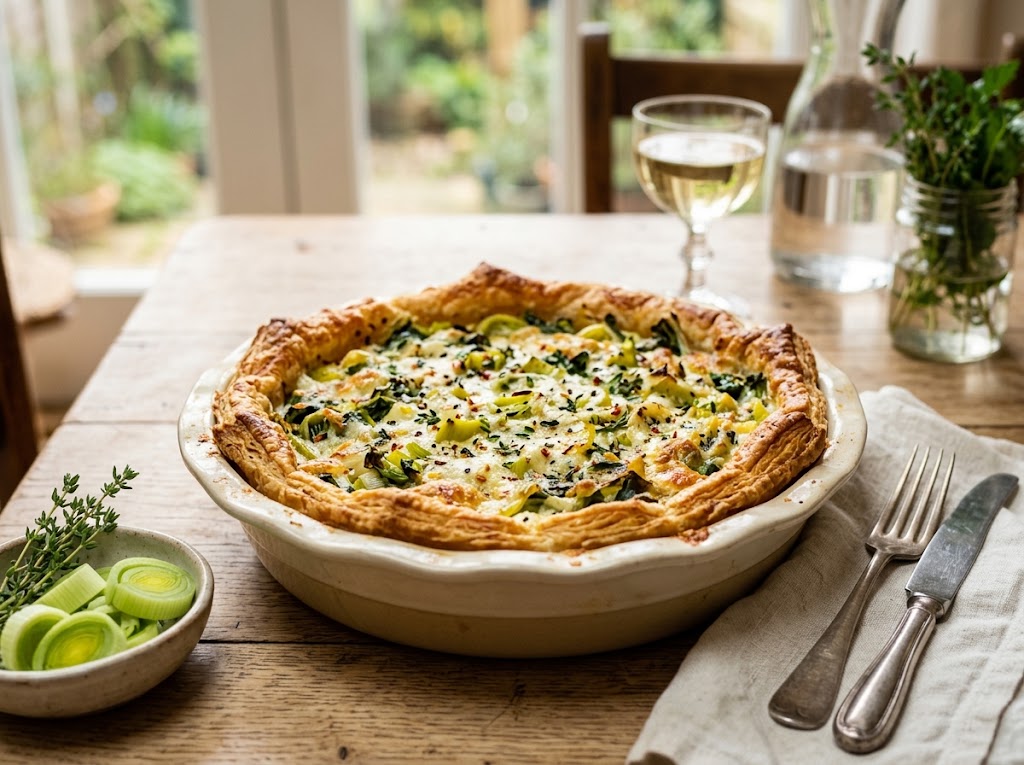 Torta Cremosa de Alho-Poró e Escarola: Truque da Massa Crocante Torta Cremosa de Alho-Poró e Escarola: Truque da Massa Crocante